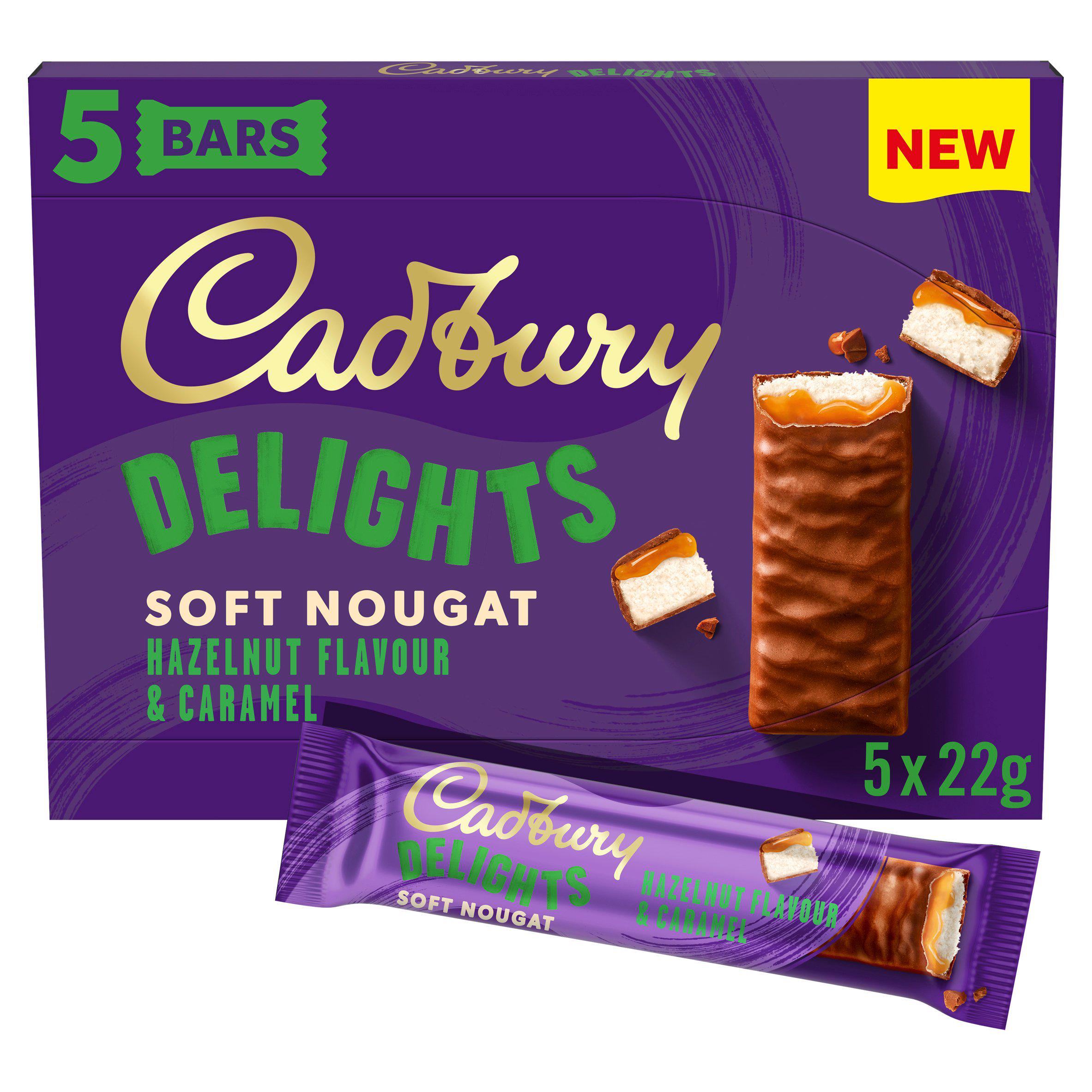 Cadbury Delights Hazelnut Caramel Chocolate Nougat Bar Pack x5 110g GOODS Sainsburys   