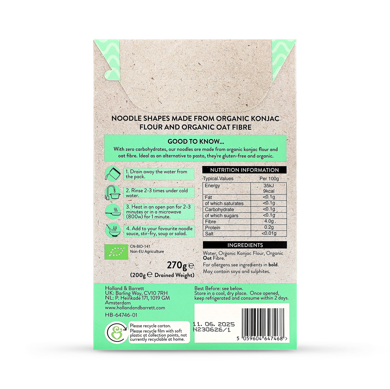 Holland & Barrett zero carb noodles 270g, UK version