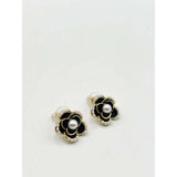 SVNX Black Flower Pearl earrings with gold plating (British brand)