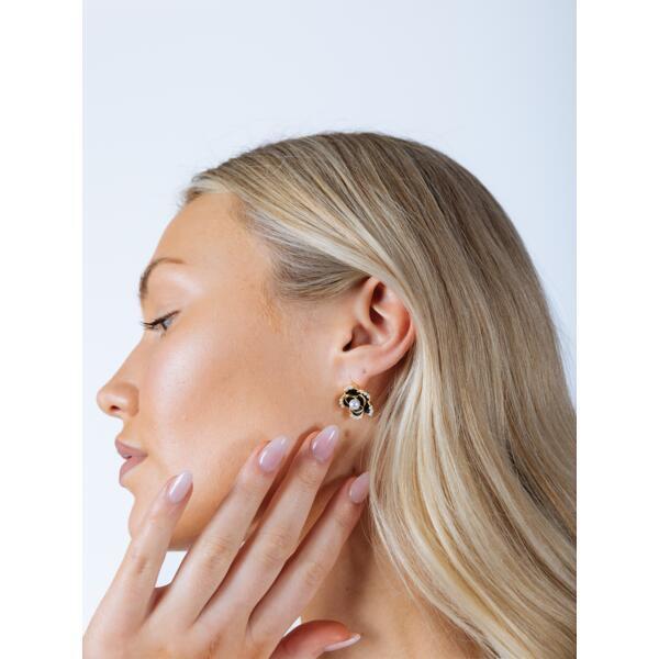 SVNX Black Flower Pearl earrings with gold plating (British brand)