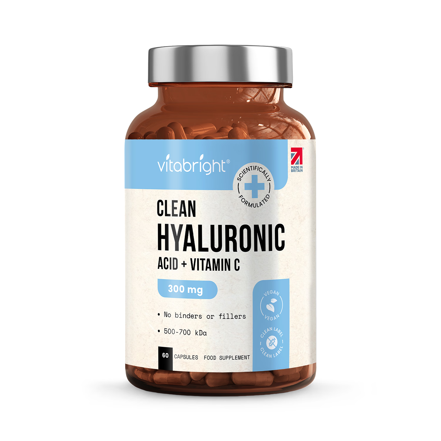 VitaBright hyaluronic acid supplement with vitamin C 60 capsules (British brand)
