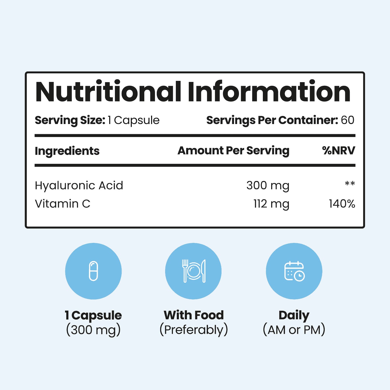 VitaBright hyaluronic acid supplement with vitamin C 60 capsules (British brand)