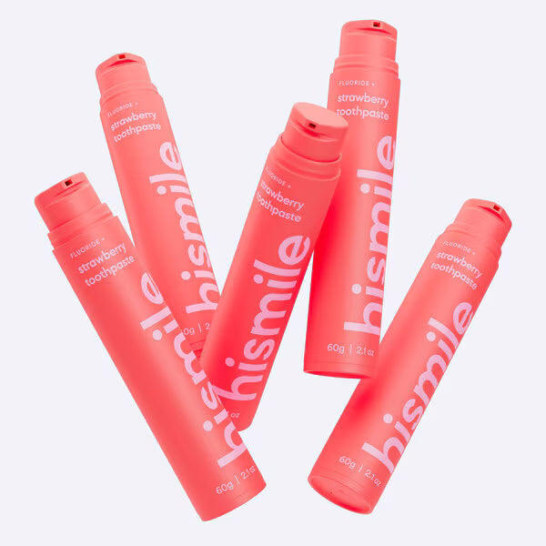 Hismile strawberry flavoured toothpaste tube for oral care, UK version