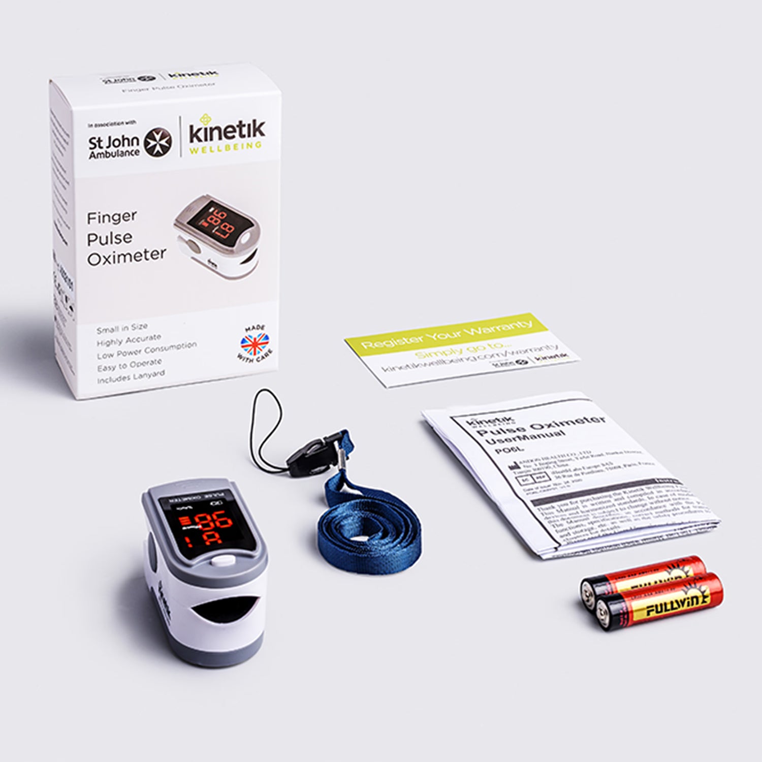 Kinetik pulse oximeter White/Silver PO6L, imported from the UK