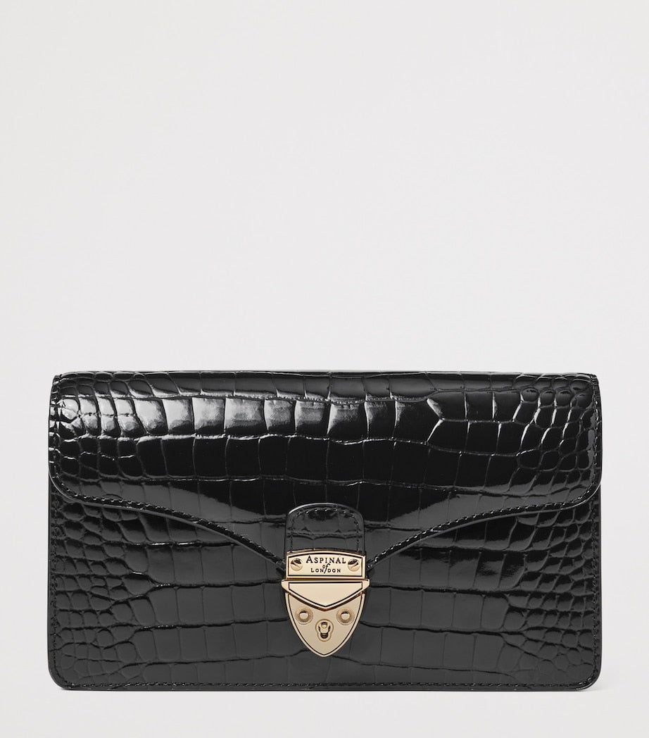 Aspinal of London Mayfair croc-embossed leather clutch bag - British product