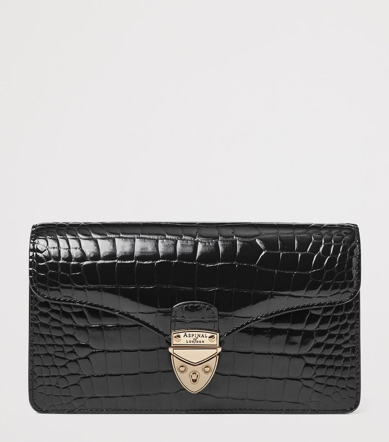Aspinal of London Mayfair croc-embossed leather clutch bag - British product