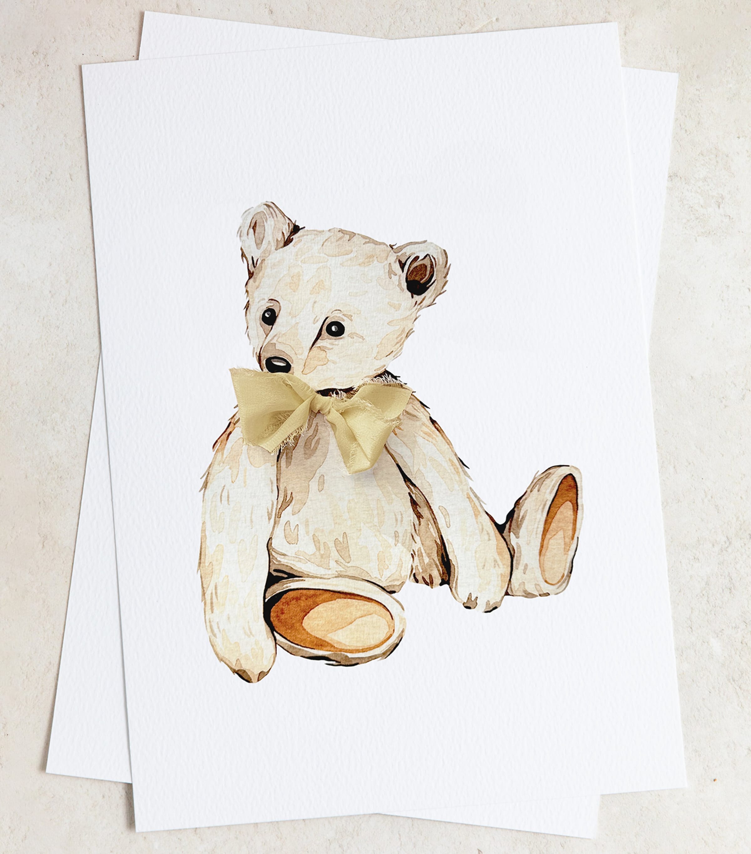 Sophie Brabbins Teddy Bear with Ribbon A4 art print (British brand)