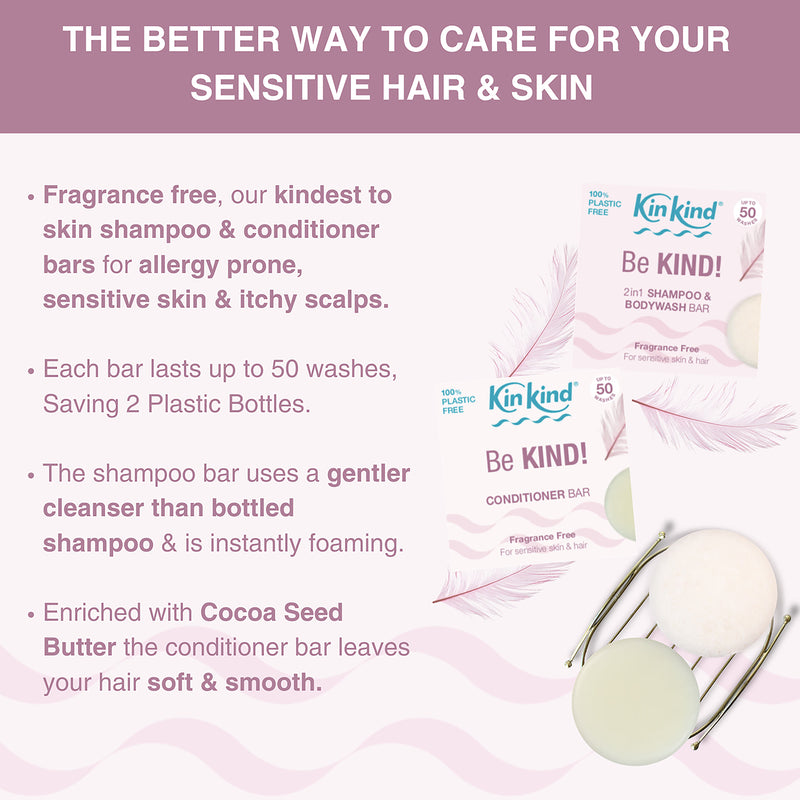 KinKind Be KIND fragrance-free shampoo and conditioner bars 50g 40g (British brand)