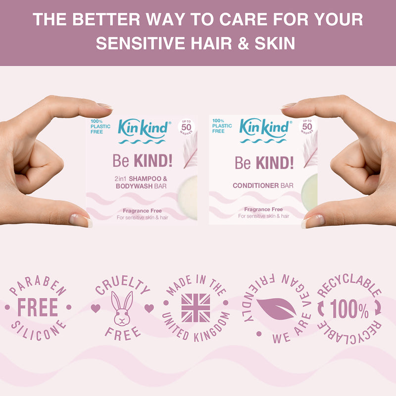 KinKind Be KIND fragrance-free shampoo and conditioner bars 50g 40g (British brand)