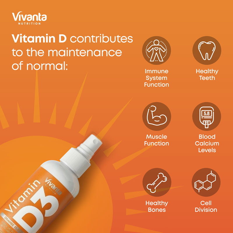 Vivanta Nutrition Vitamin D Spray 3000IU Orange Flavour 60ml, imported from the UK