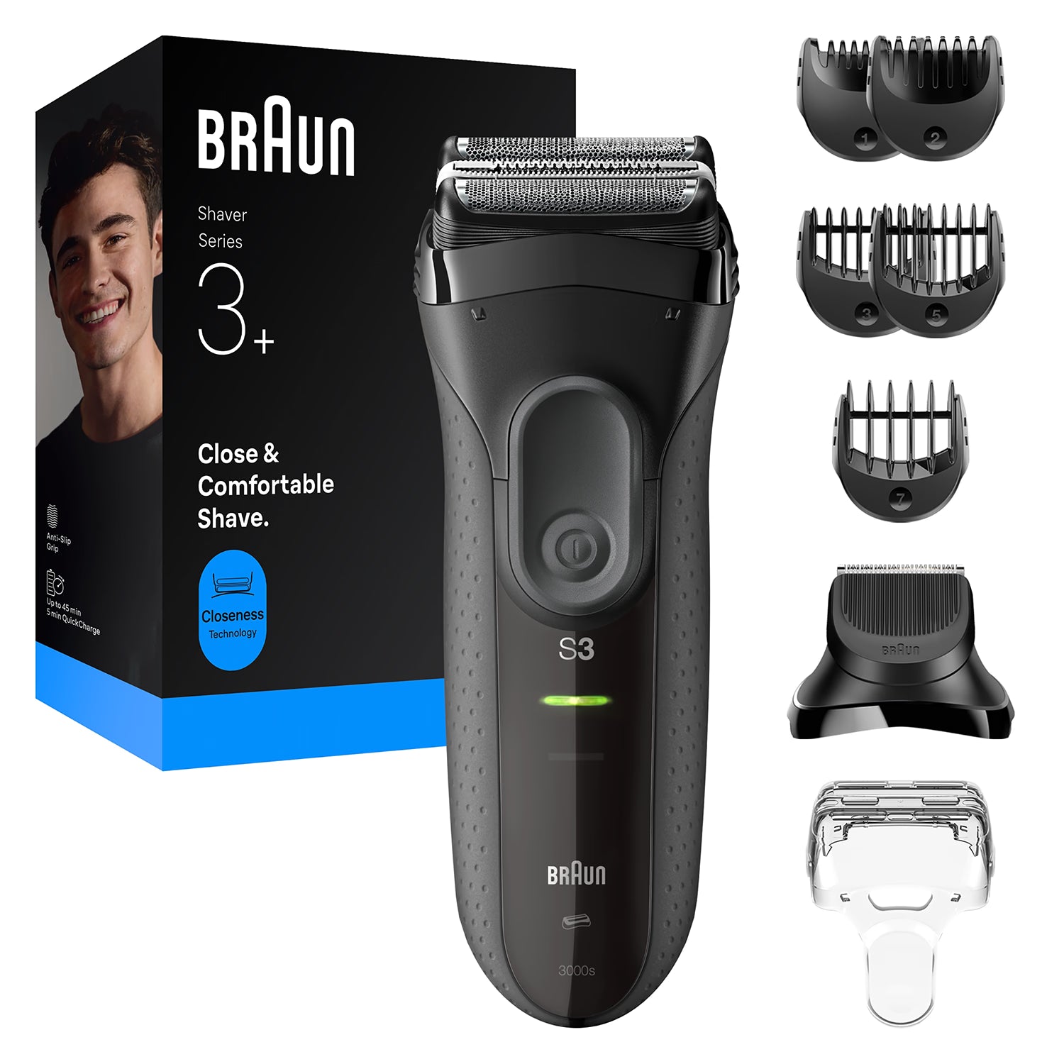 Braun Series 3+ grey electric shaver with trimmer imported from the UK