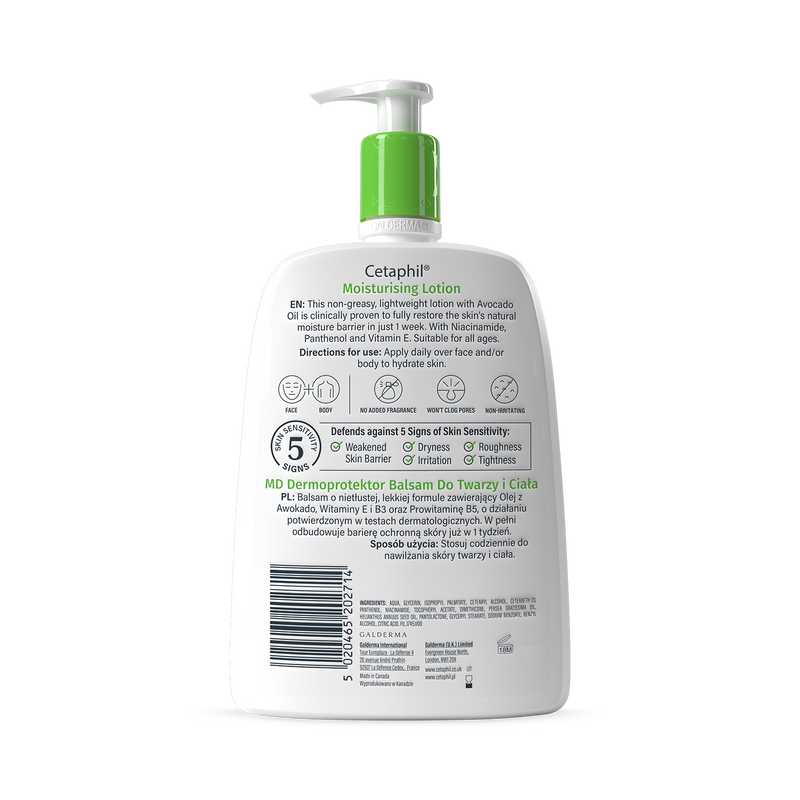 Cetaphil moisturising lotion face and body 1L, imported from the UK