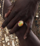 Suzanne Kalan opal and diamond portrait ring 18kt yellow gold, imported from the UK
