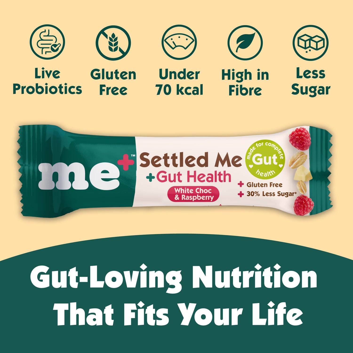Settled Me+ white choc raspberry oat bars 5x19g UK version
