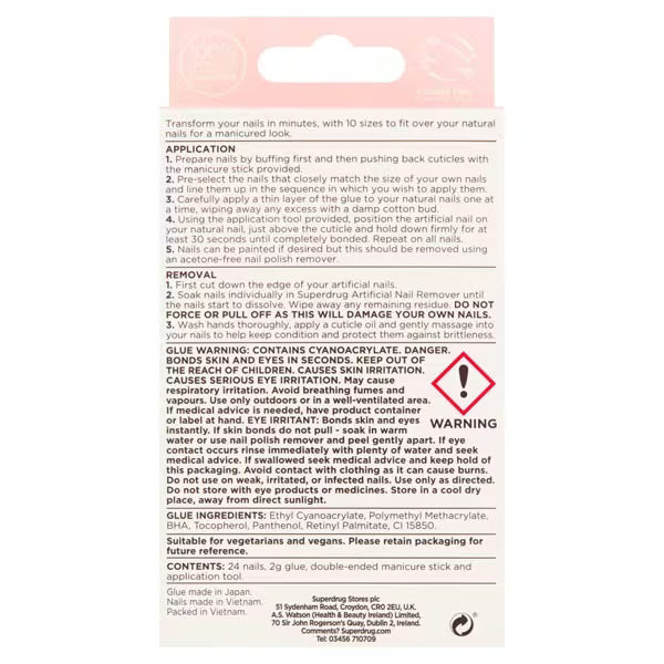Superdrug Finishing Touches Fake Nails Extra Short Pink (British brand)