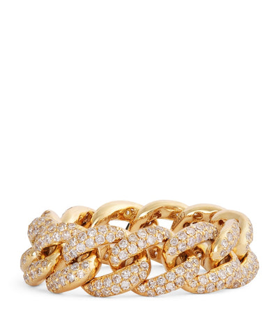 Harrods SHAY Yellow Gold and Diamond Pavé Link Ring- Buy online at McGrocer