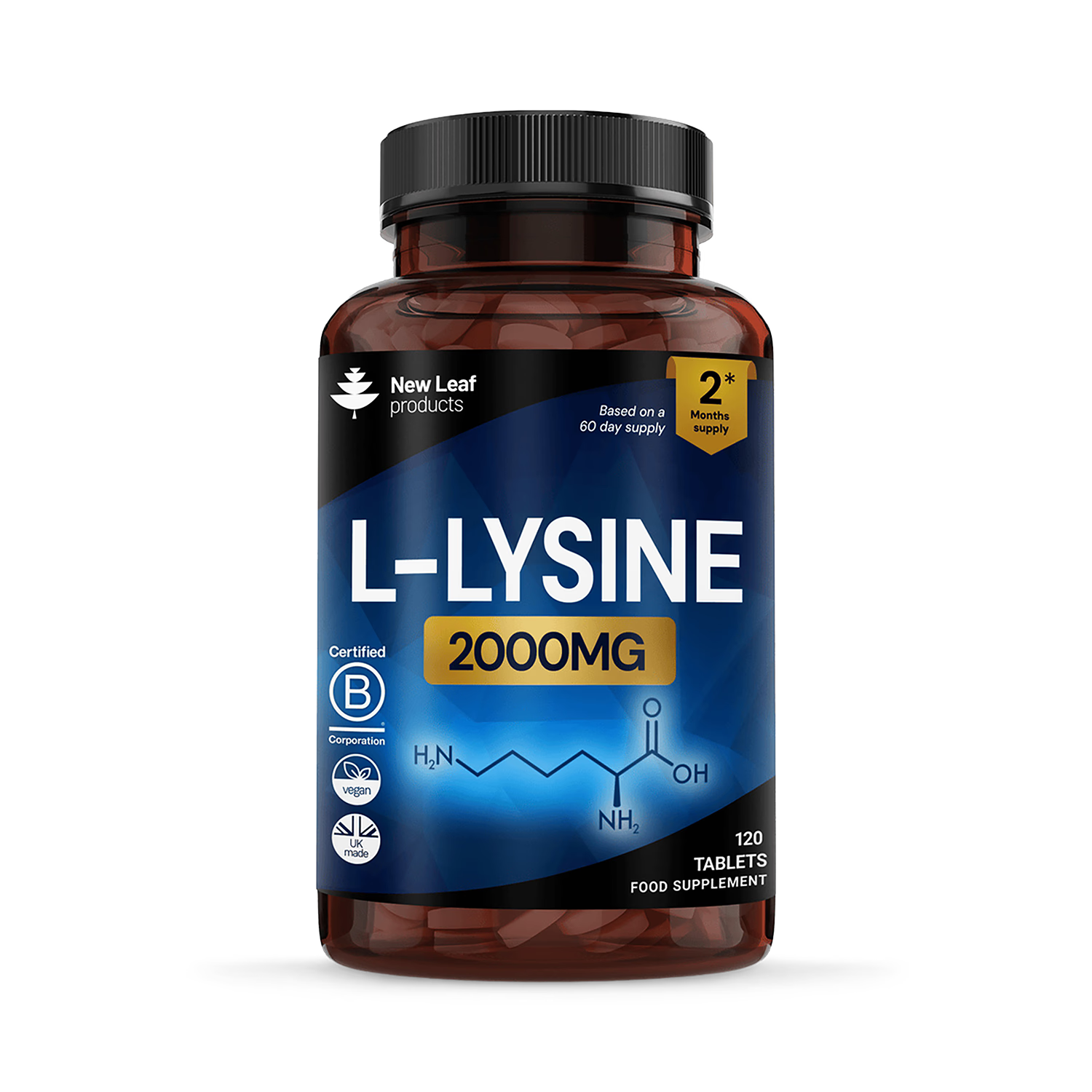 New Leaf Products L-Lysine 120 tablets supplement, UK version