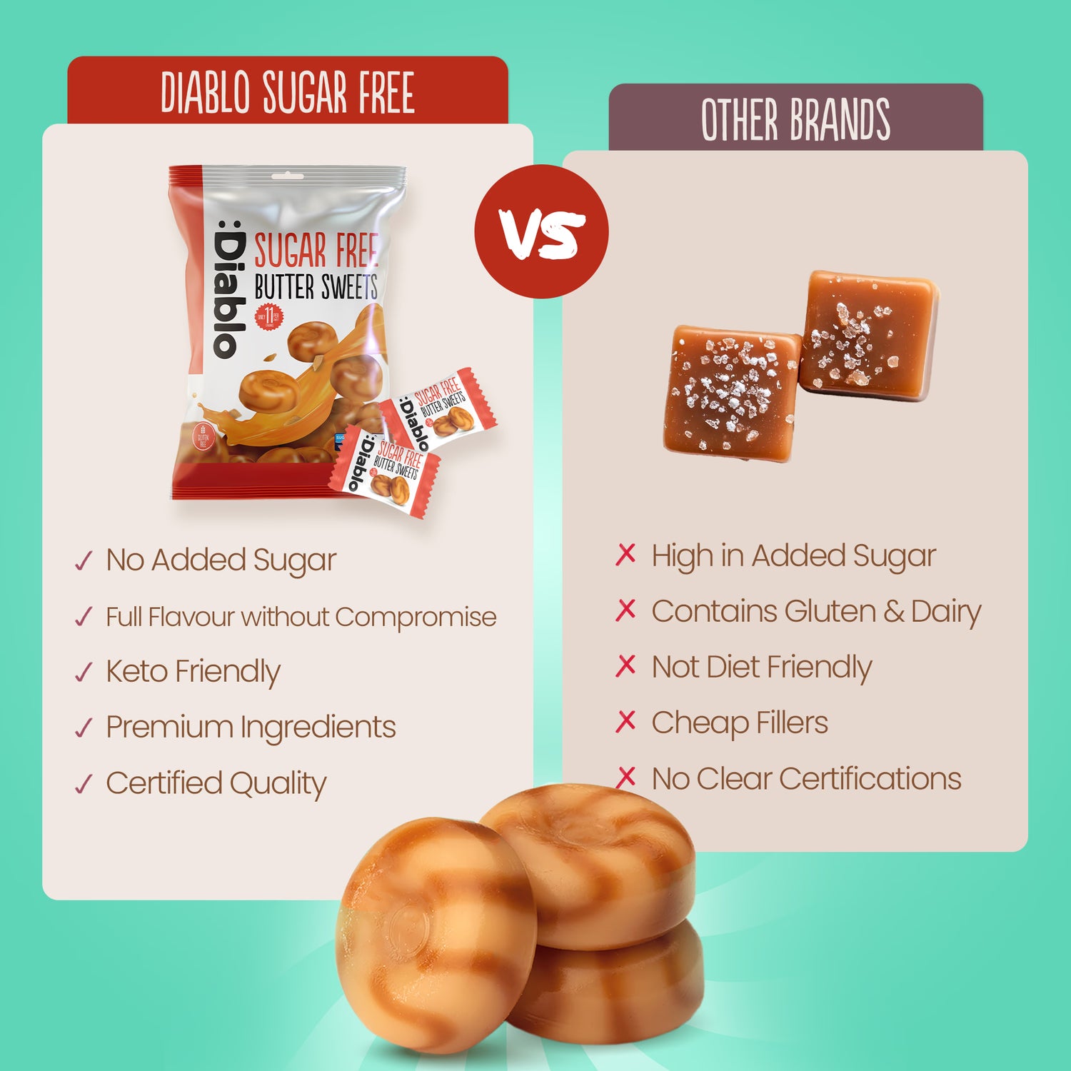 Diablo sugar free butter sweets 75g pack of 16, UK version