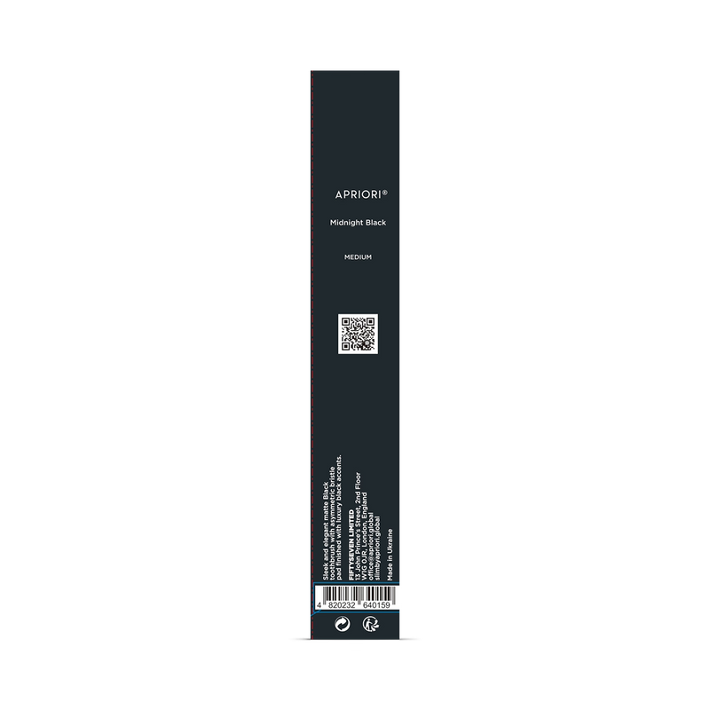 Apriori Midnight Black medium toothbrush, imported from the UK