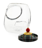 MacKenzie-Childs glass tartan lid cookie jar, imported from the UK