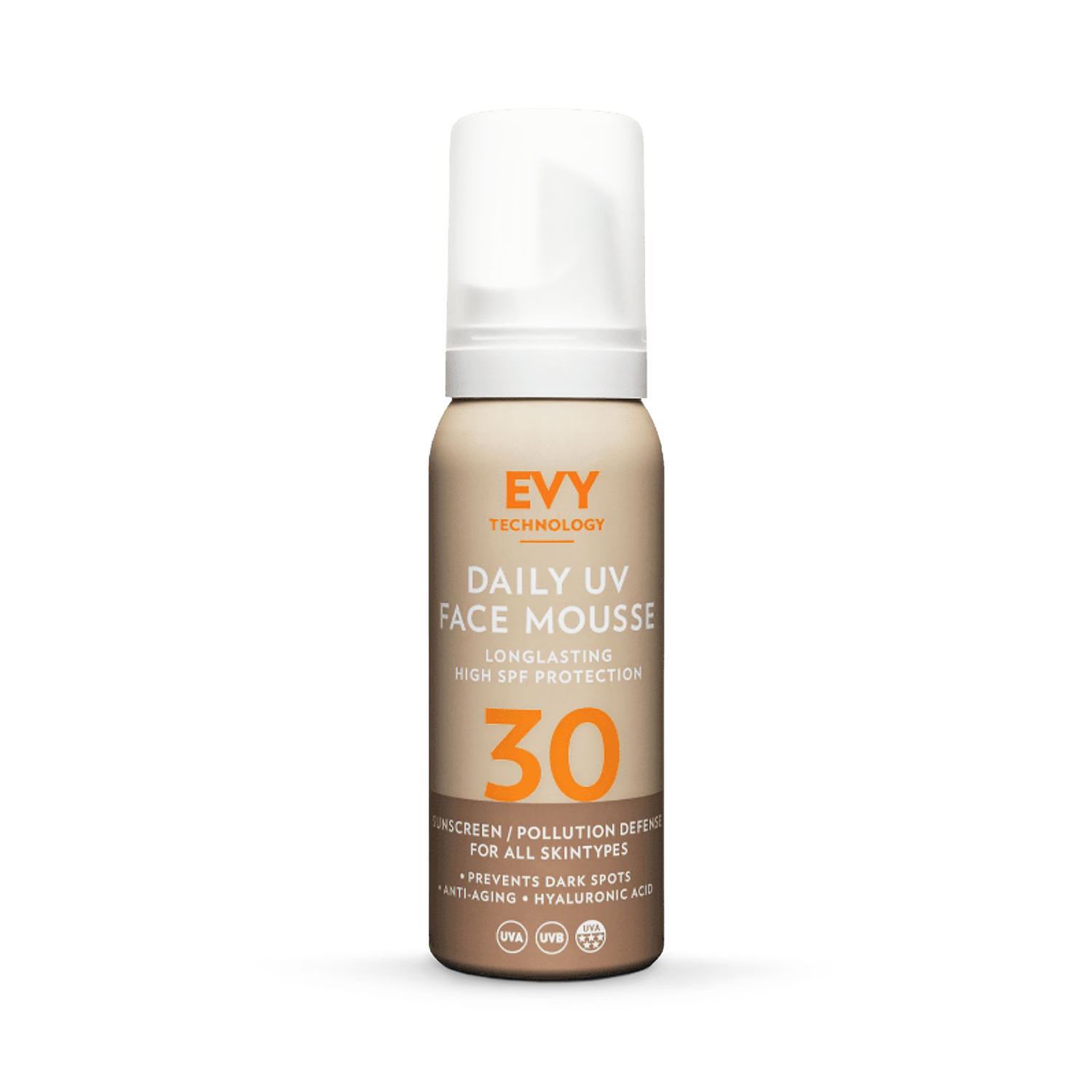 EVY Daily UV Face Mousse SPF30 sunscreen (British brand)
