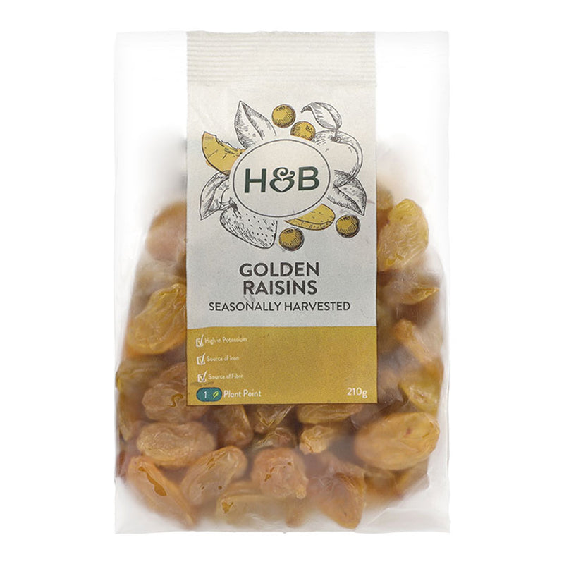 Holland & Barrett golden raisins 210g pack, UK version