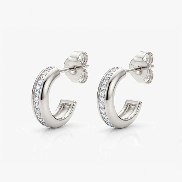 MUCHV silver huggie hoop earrings with cubic zirconia, UK version