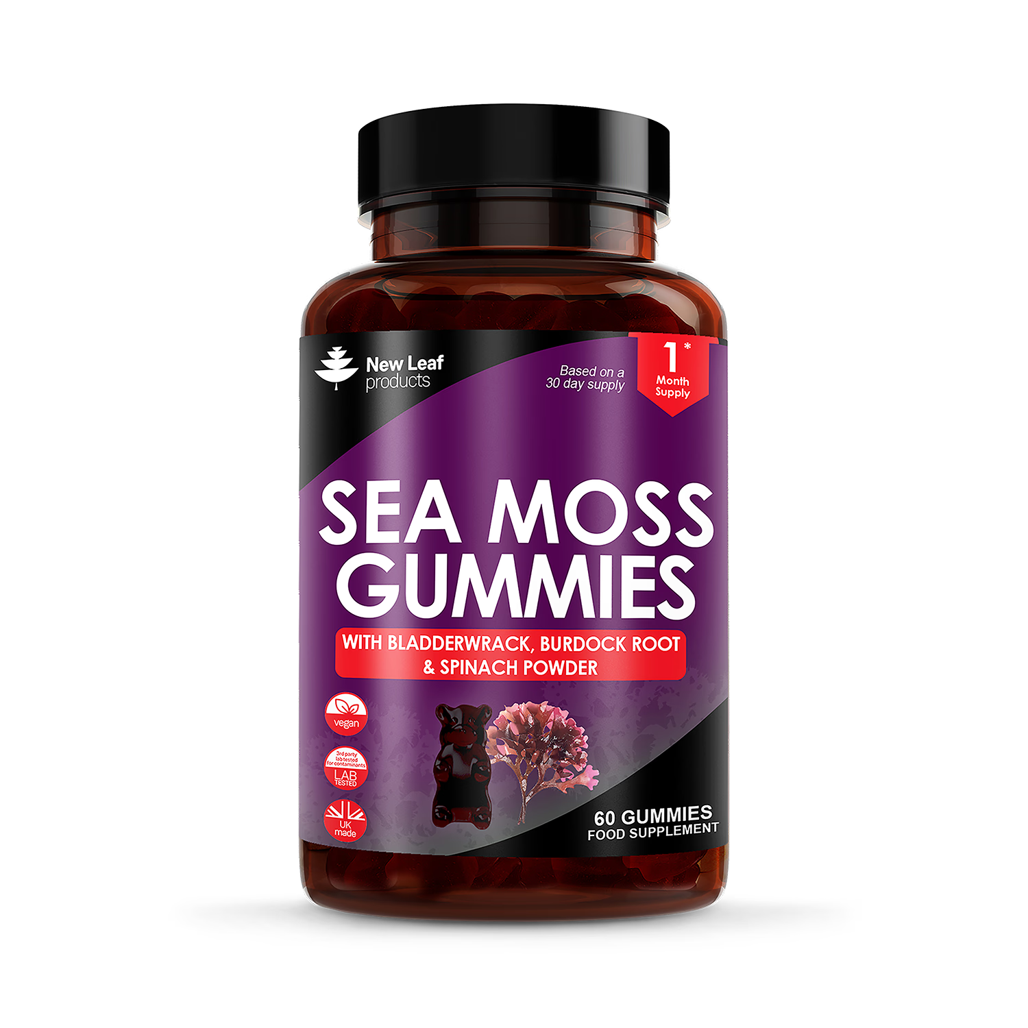New Leaf Products sea moss gummies 60 count, imported from the UK