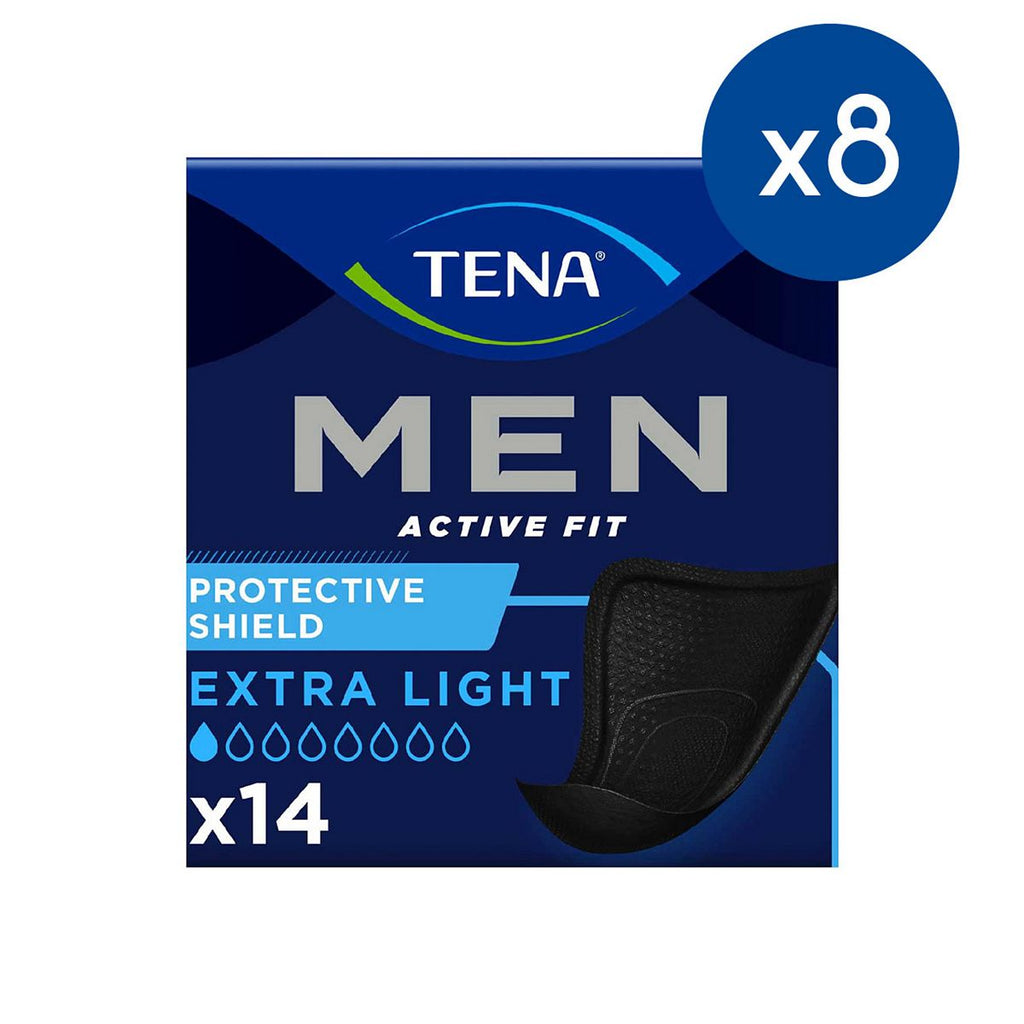 TENA Men Incontinence Protective Shield -  Extra Light - 8 packs of 14 Bundle