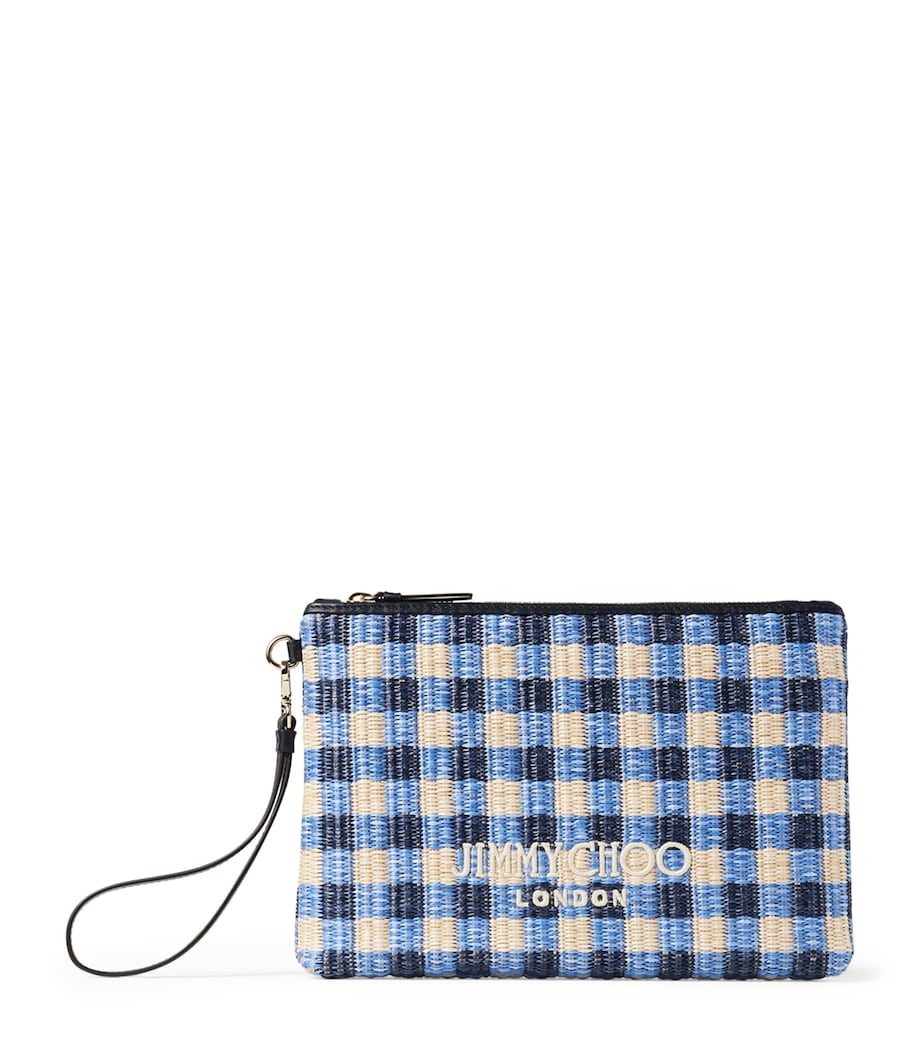 Jimmy Choo raffia logo pouch, imported from the UK