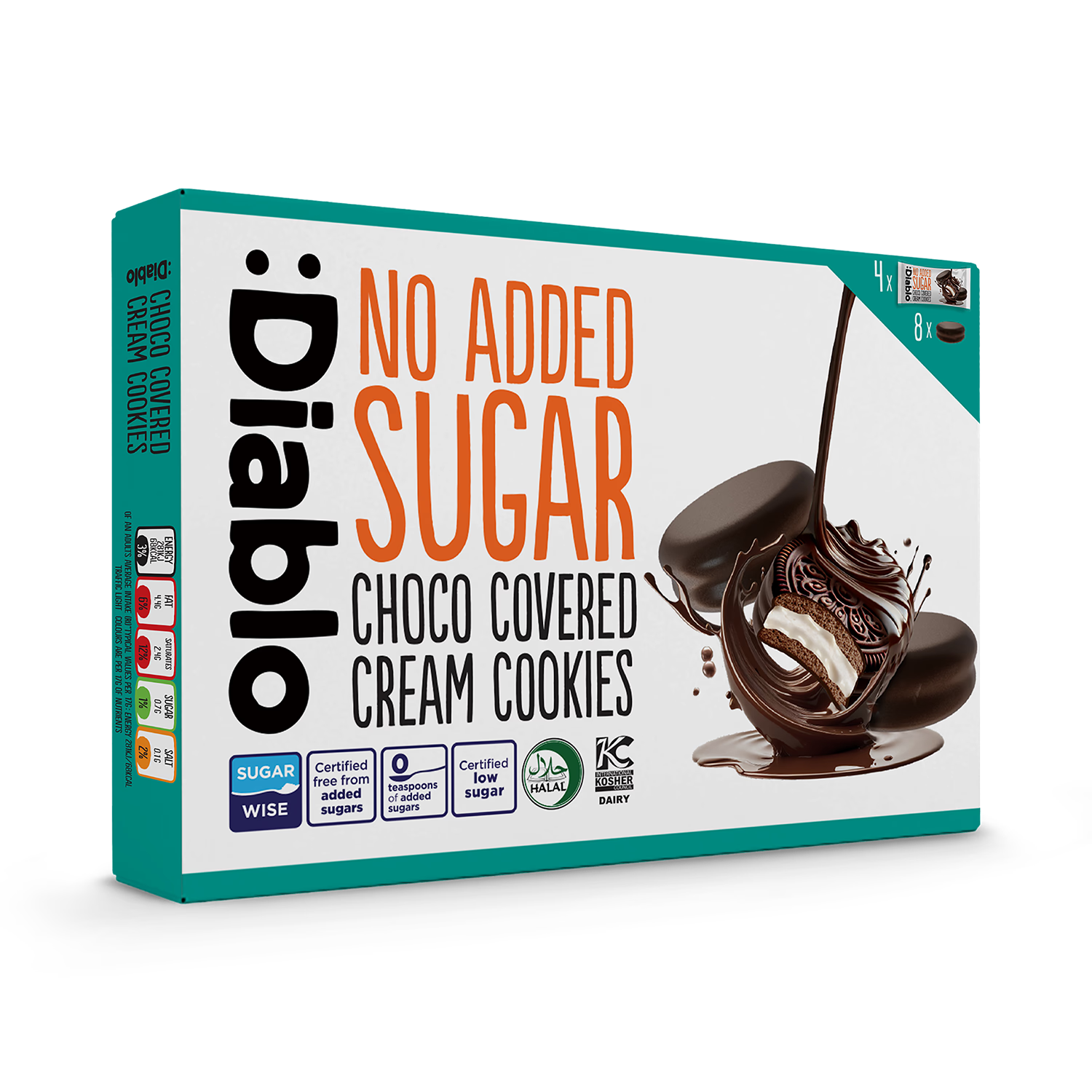 Diablo no added sugar chocolate covered cream cookies 136g (British brand)