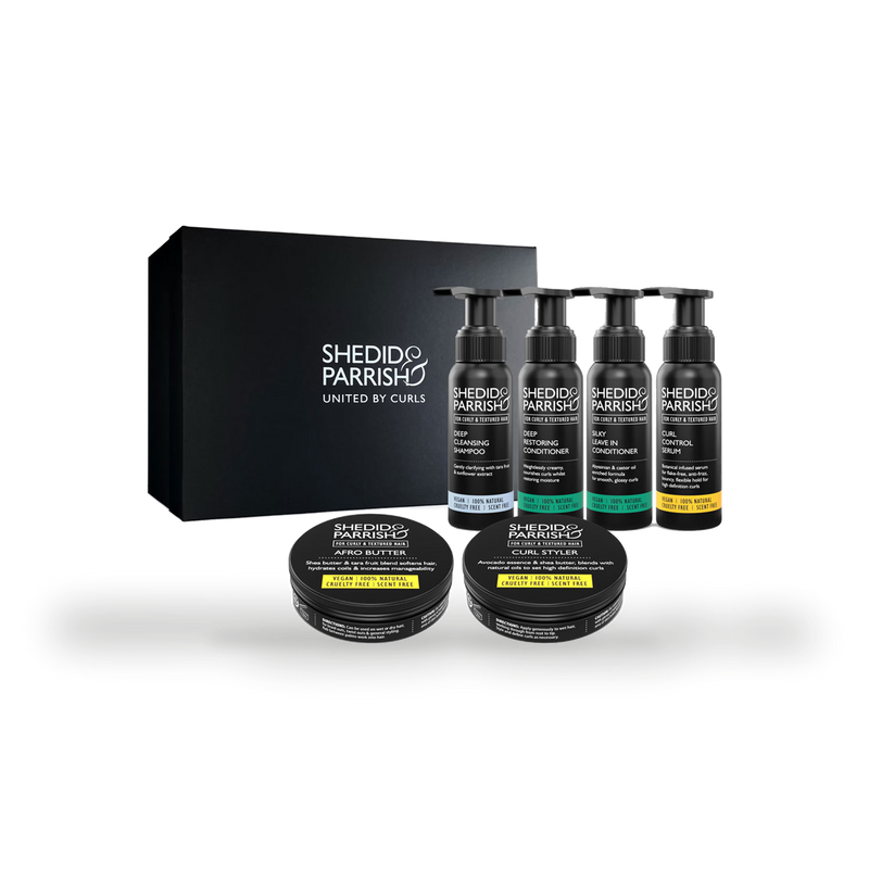 Shedid & Parrish travel gift set for curly hair care, imported from the UK