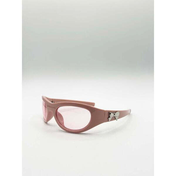 SVNX wrap around racer bow sunglasses pink, imported from the UK