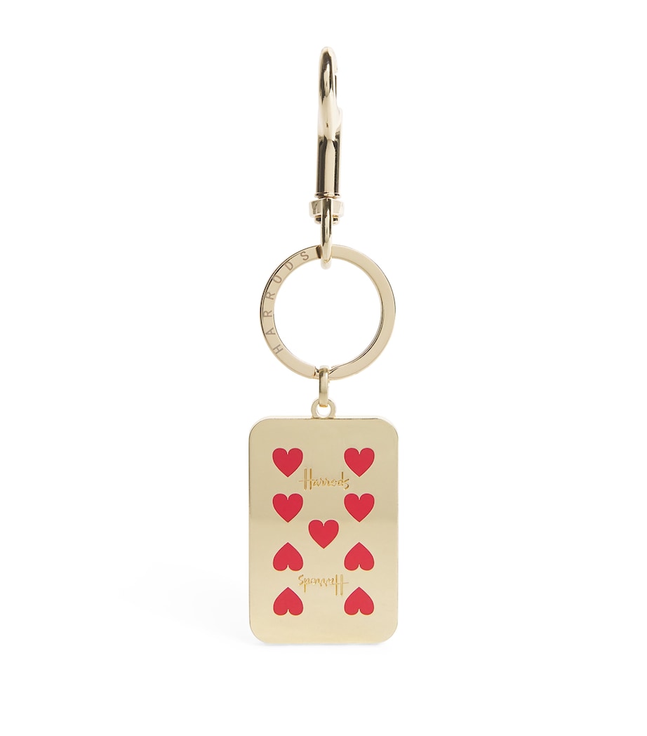 Harrods metal playing card keyring nine of hearts, imported from the UK