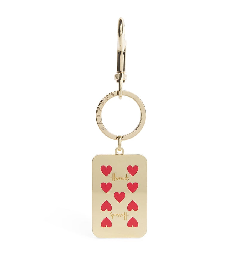 Harrods metal playing card keyring nine of hearts, imported from the UK