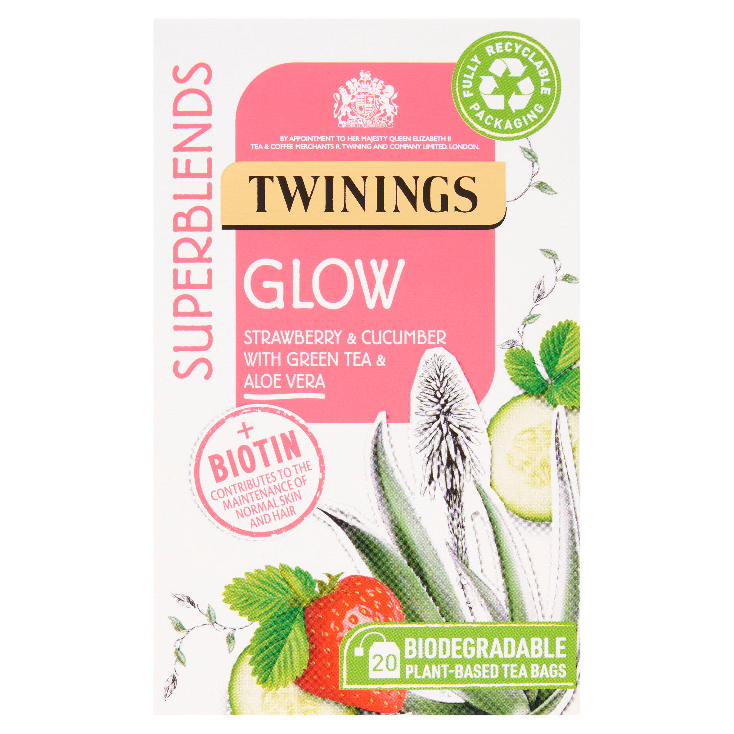 Twinings Superblends Glow with Strawberry, Cucumber & Green Tea, 20 Tea Bags GOODS Sainsburys   