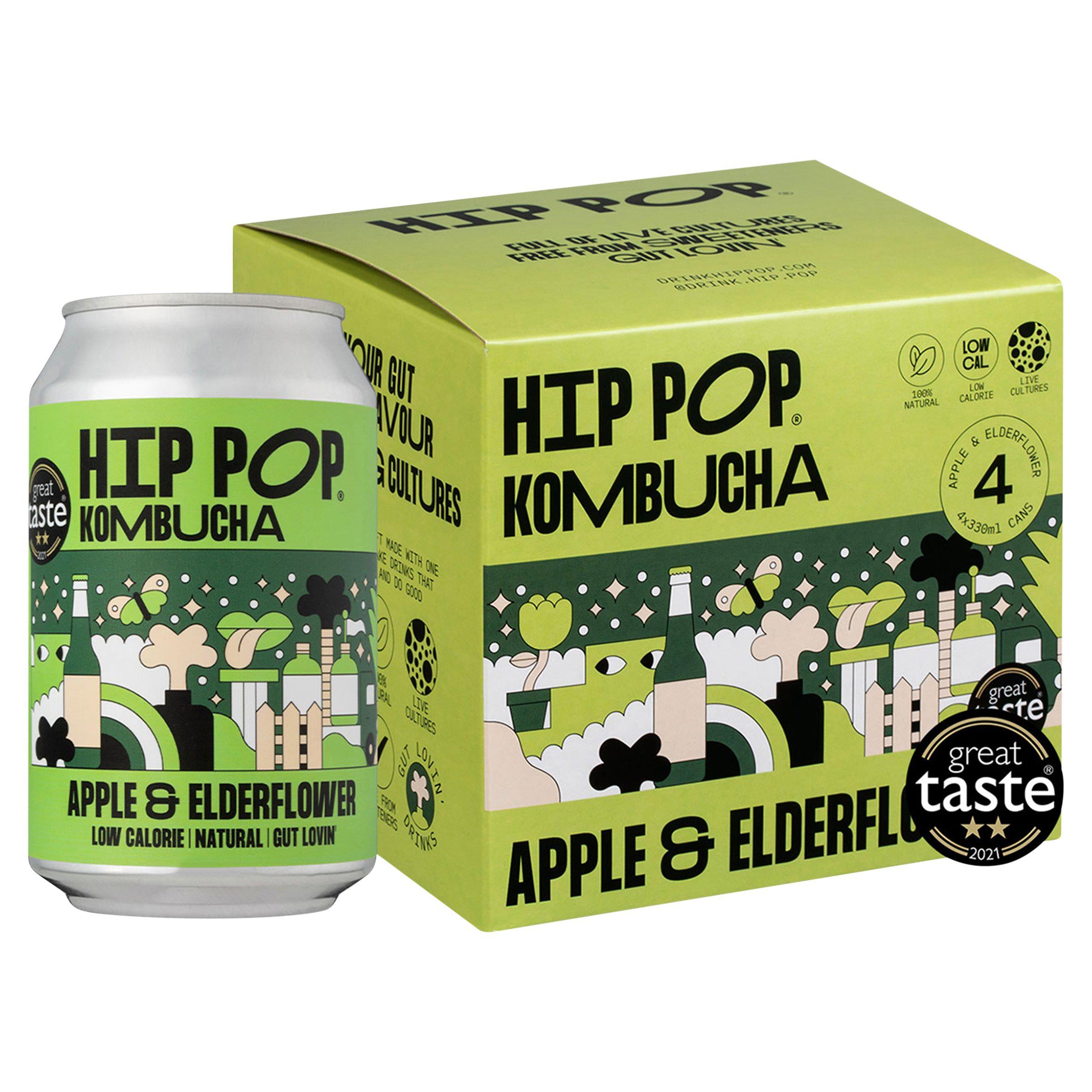 Hip Pop Apple & Elderflower Kombucha 4x330ml GOODS Sainsburys   