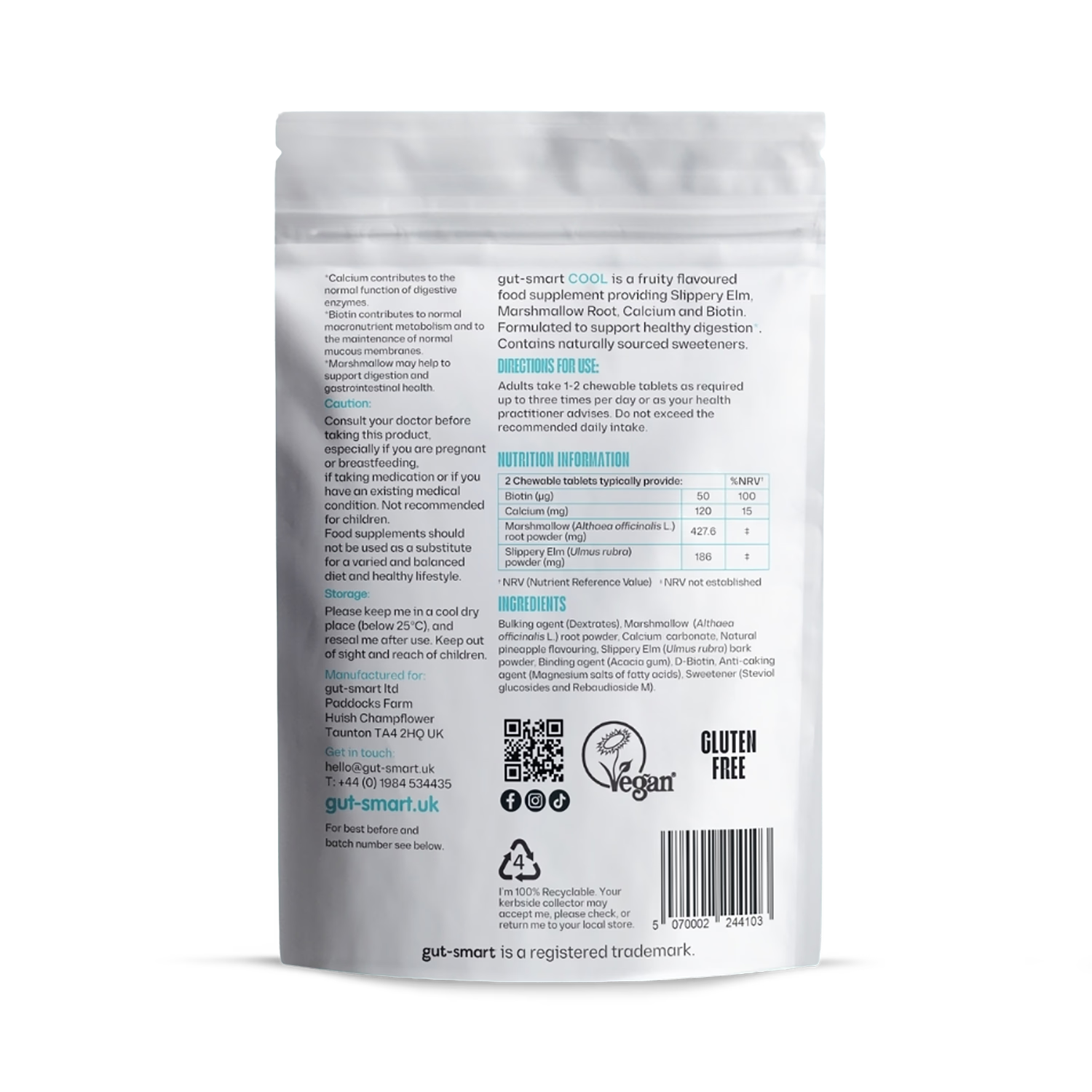 Gut-Smart COOL pineapple digestive supplement 60 tablets (British brand)