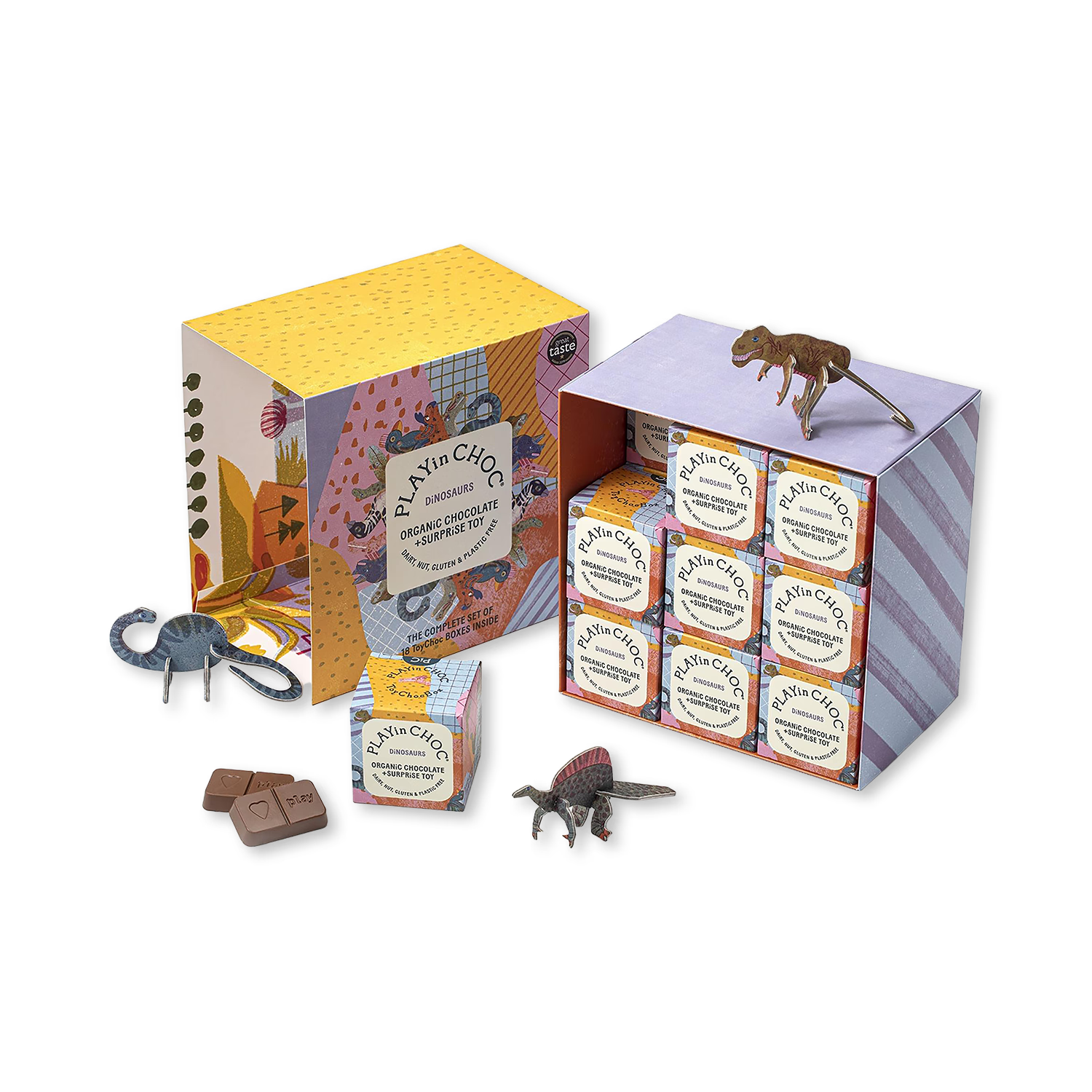 PLAYin CHOC dinosaur gift set with organic chocolates, imported from the UK