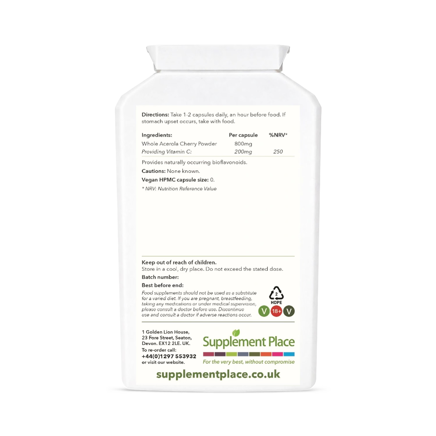 Supplement Place Wholefood Vitamin C 200mg 120 capsules, UK version