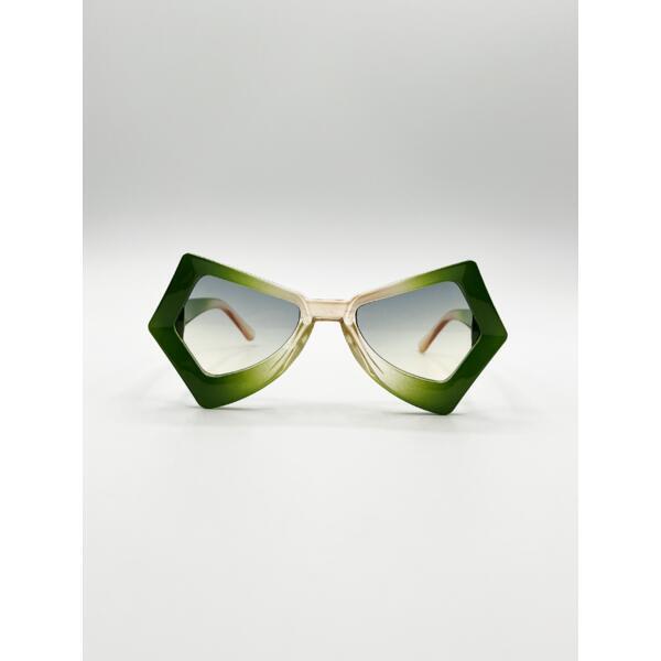 SVNX 2 Tone Angular Sunglasses Green, imported from the UK