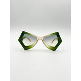 SVNX 2 Tone Angular Sunglasses Green, imported from the UK