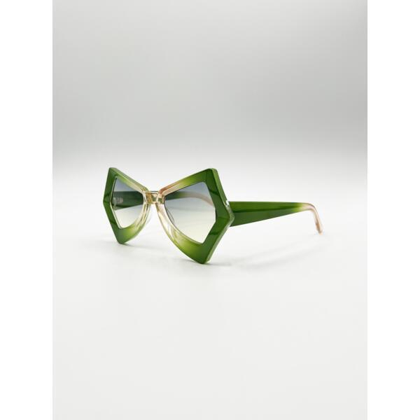 SVNX 2 Tone Angular Sunglasses Green, imported from the UK