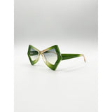 SVNX 2 Tone Angular Sunglasses Green, imported from the UK