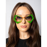 SVNX 2 Tone Angular Sunglasses Green, imported from the UK