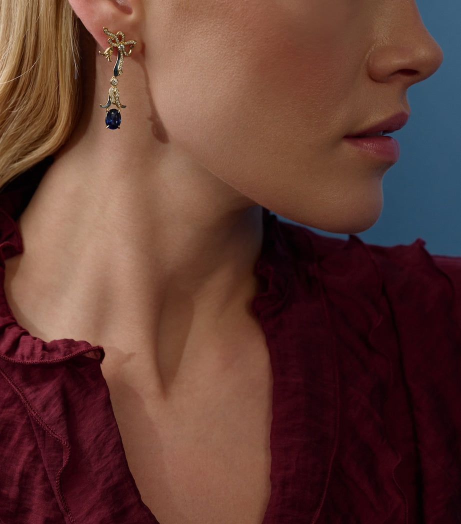 Boodles Palace Collection earrings with diamonds and sapphires, imported from the UK