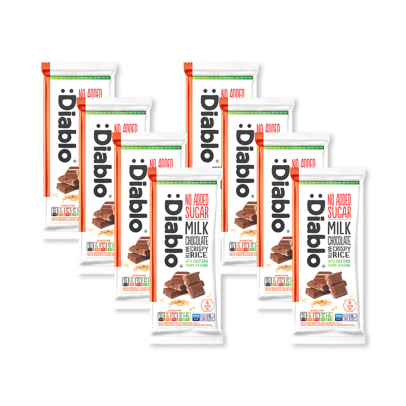 Diablo no added sugar milk chocolate crispy rice bar 75g, imported from the UK