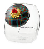 MacKenzie-Childs glass tartan lid cookie jar, imported from the UK