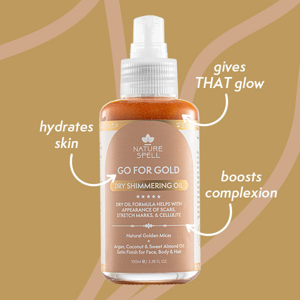 Nature Spell Go for Gold Dry Shimmer Oil, imported from the UK