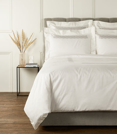 Harrods Basketweave Embroidered Super King Flat Sheet Set in Cotton Sateen- Buy online at McGrocer